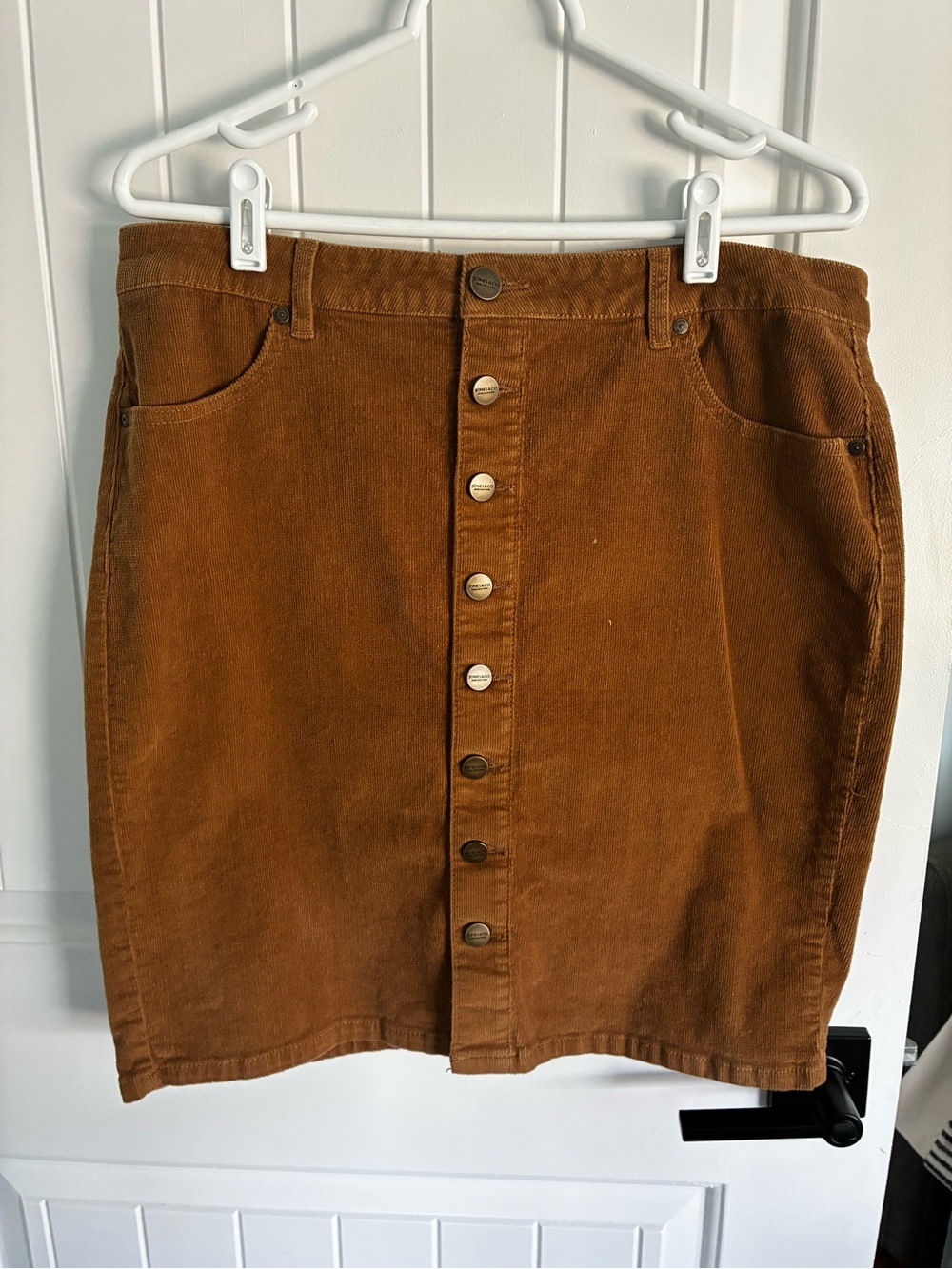 Button-Front Corduroy Skirt in Brown